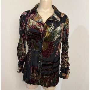 Vintage Y2K Velvet Burnout Dark Fairy Crinkle Unique Top XL Button Up Romantic